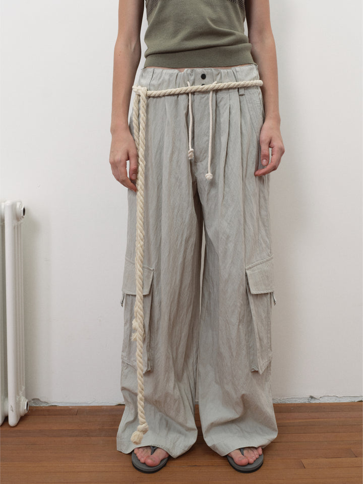 Wrinkled Effect Cargo Pants - Khaki