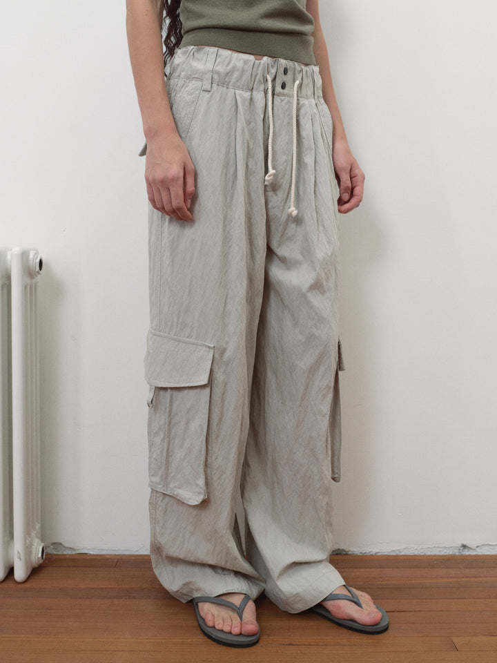 Wrinkled Effect Cargo Pants - Khaki