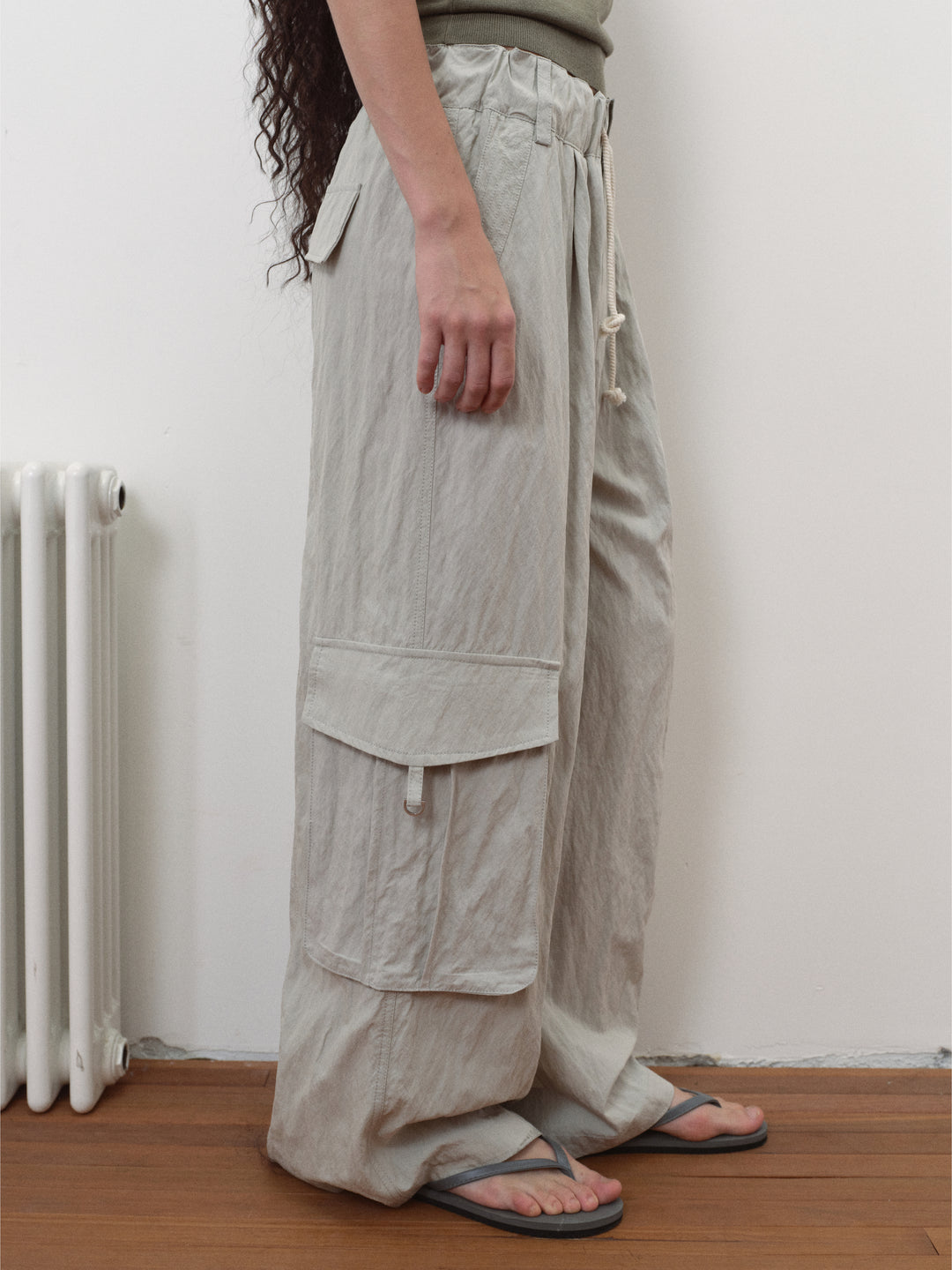 Wrinkled Effect Cargo Pants - Khaki