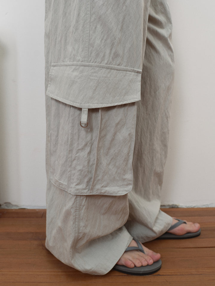 Wrinkled Effect Cargo Pants - Khaki