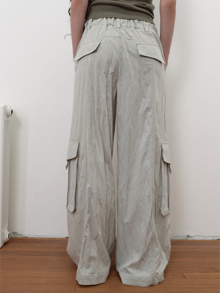 Wrinkled Effect Cargo Pants - Khaki