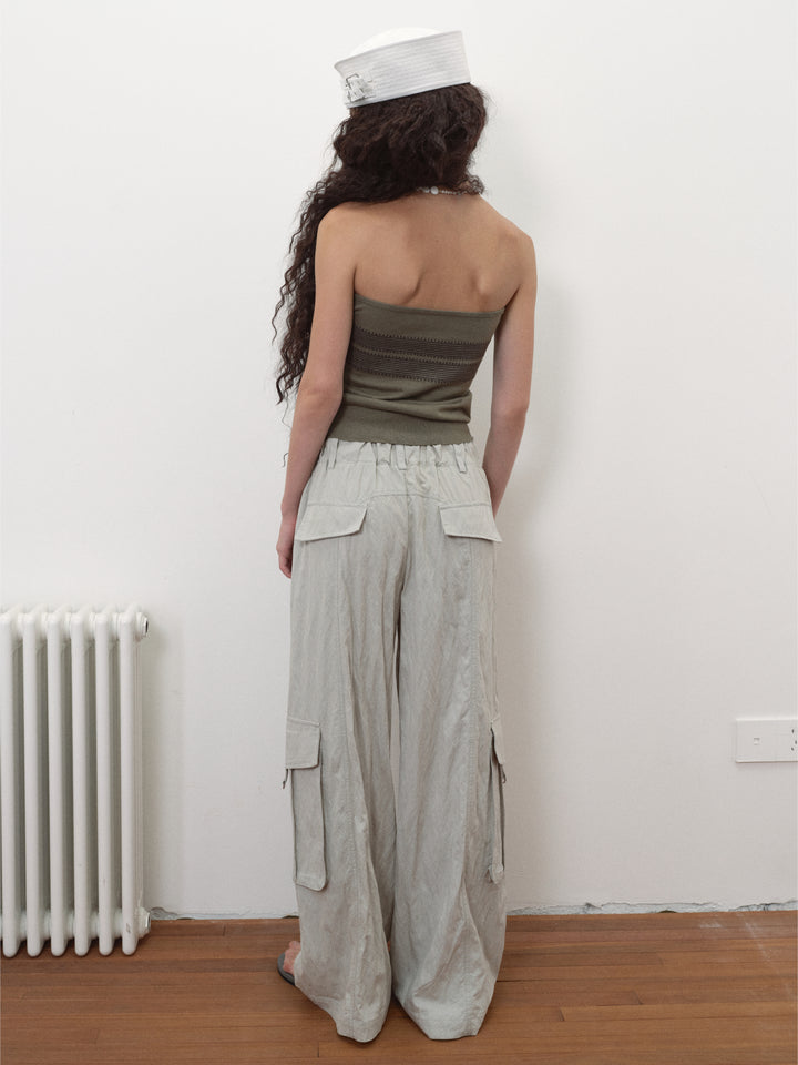 Wrinkled Effect Cargo Pants - Khaki