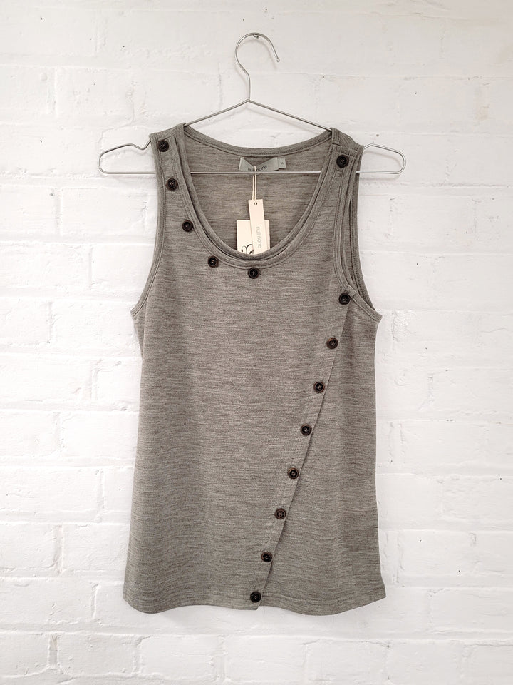 Layered Button Tank Top - Grey
