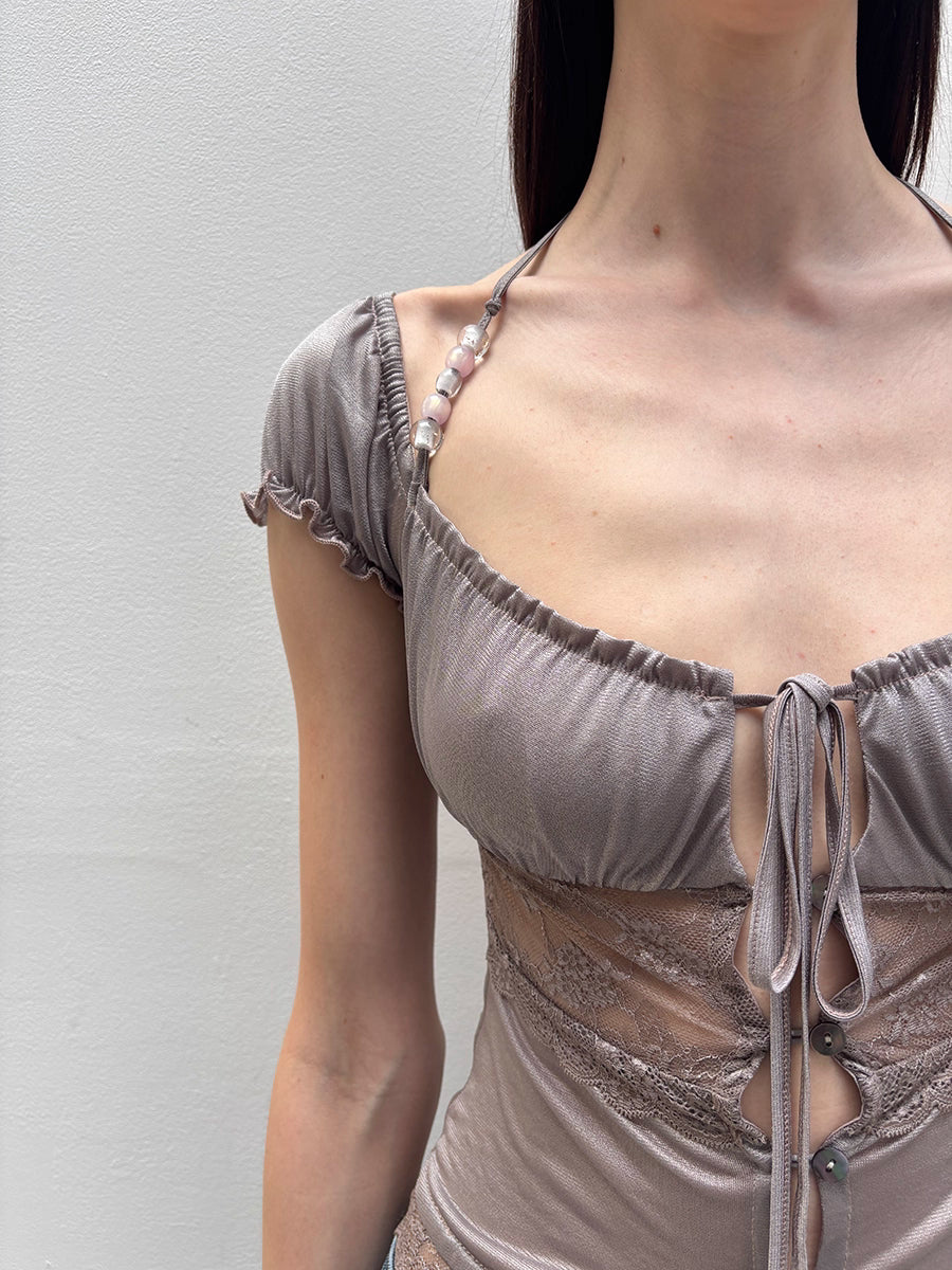 Lace Panel Button Up Top