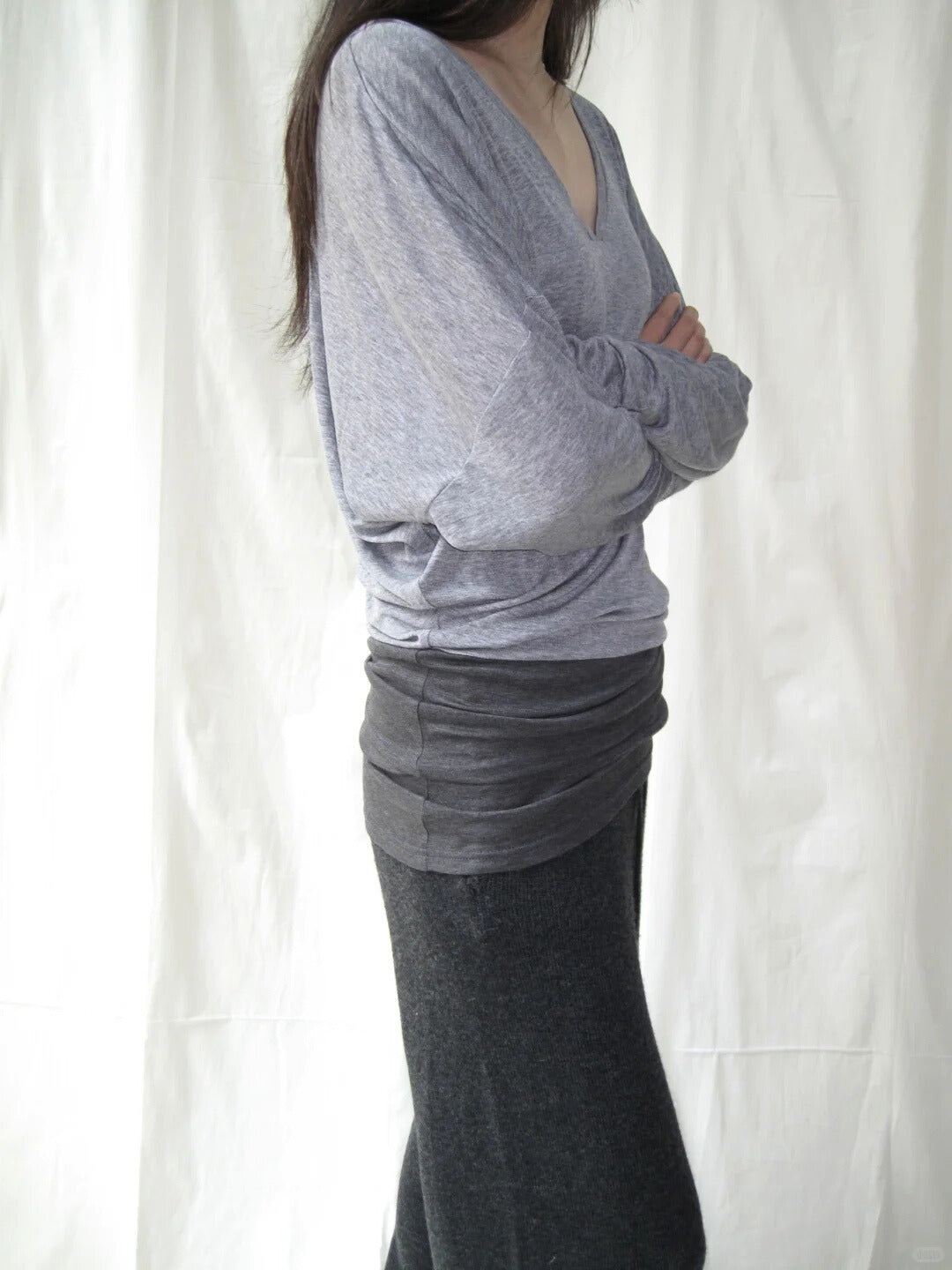Contrast Waist Top - Grey