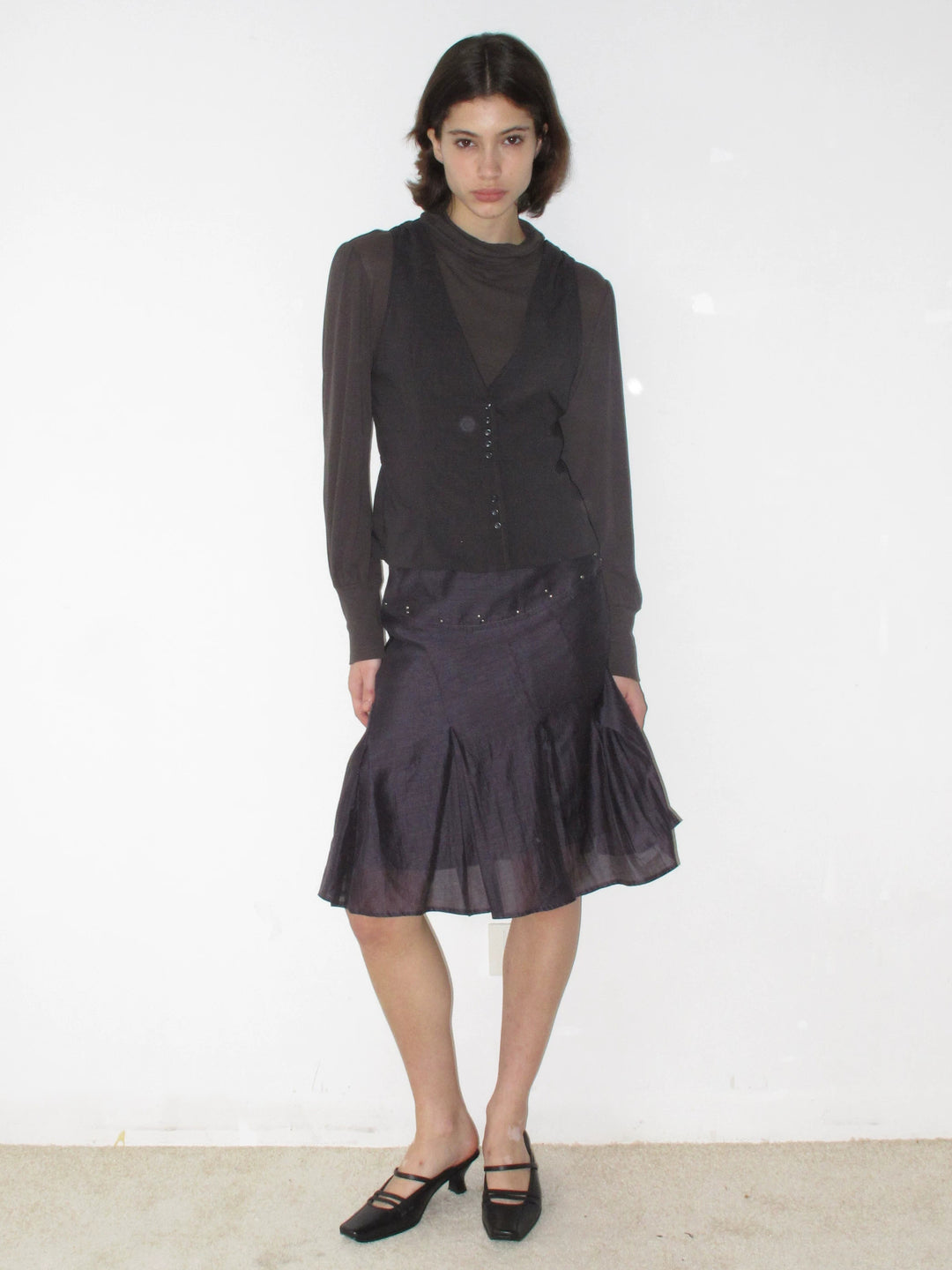 Diagonal Panel Flared Skirt