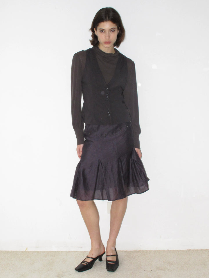 Diagonal Panel Flared Skirt