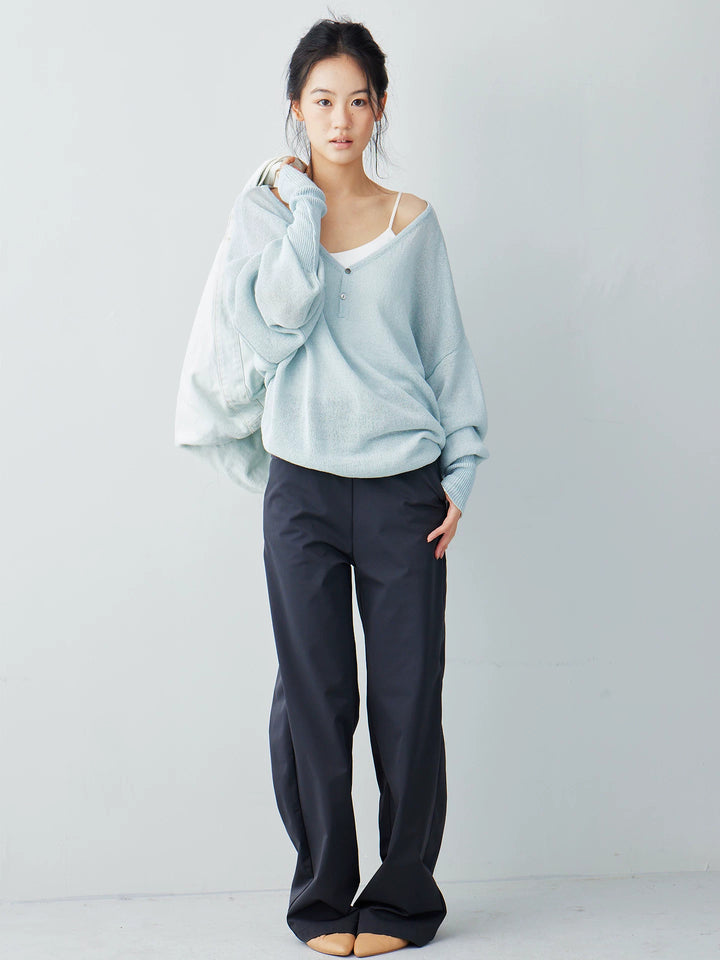 Knit Waistband Nylon Trousers