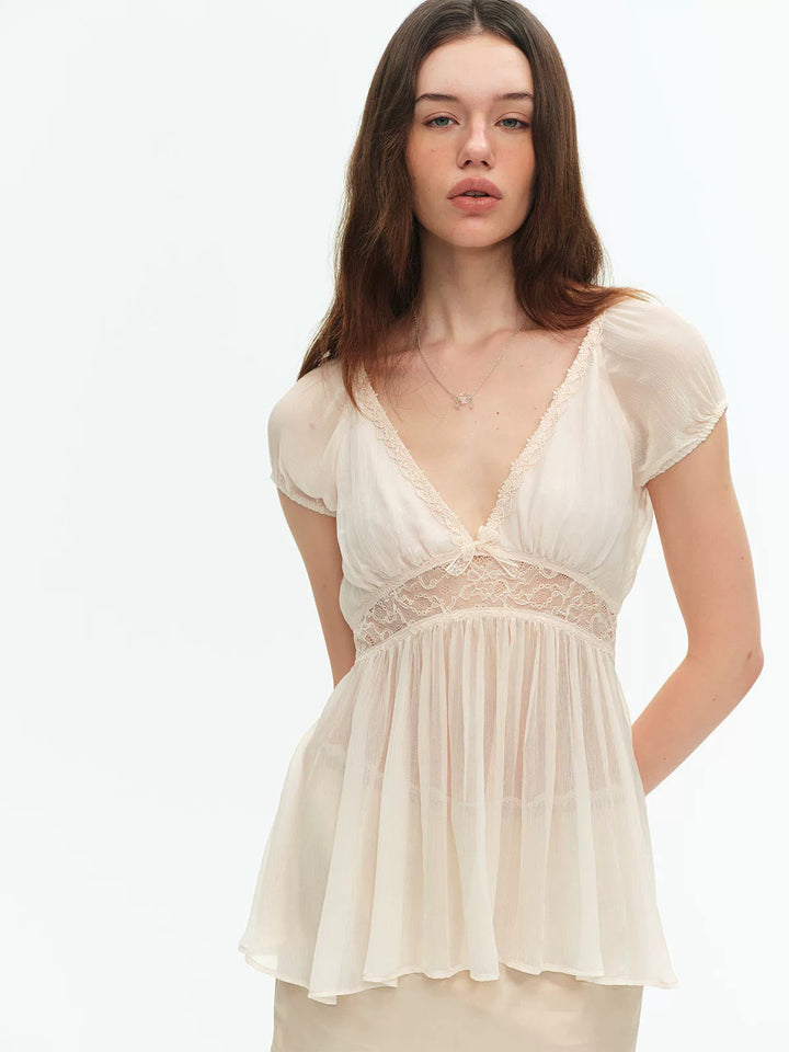 Lace Panel Sheer Blouse