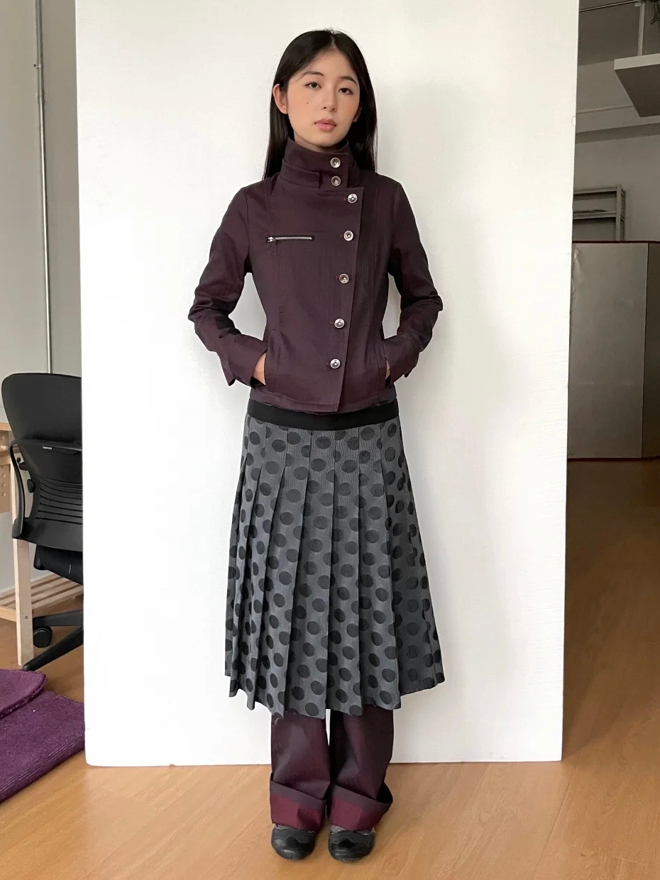 Polka Dot Pleated Midi Skirt