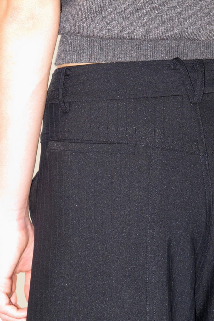 Crossover Waist Pinstripe Trousers