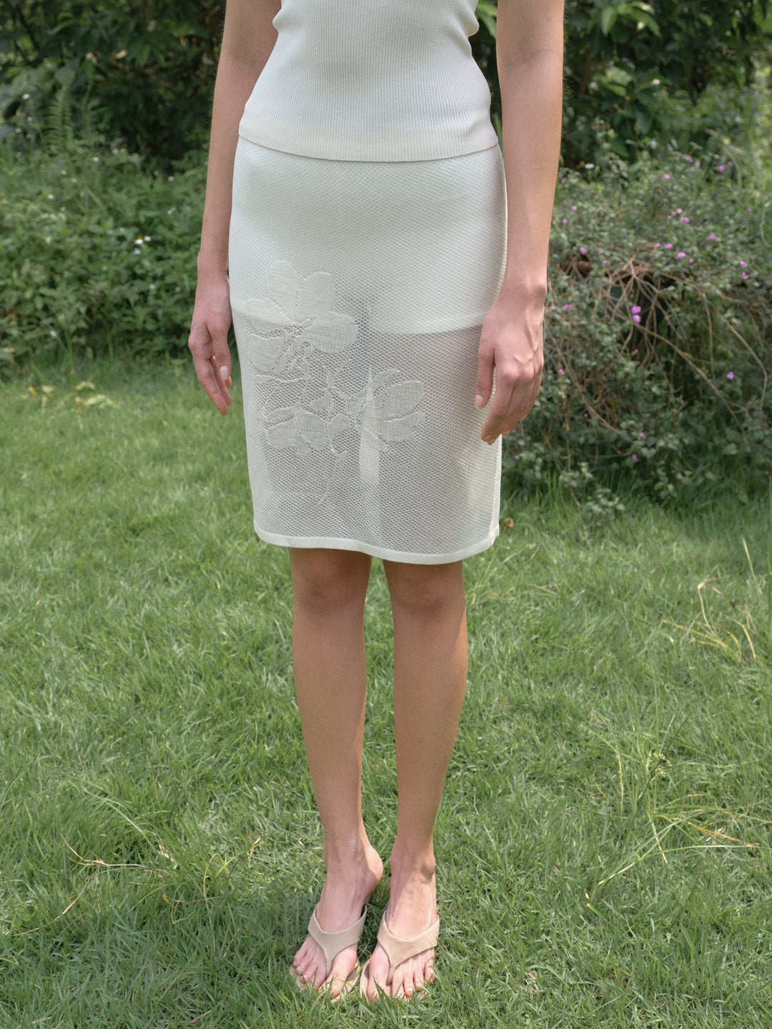 Floral Mesh Skirt - White