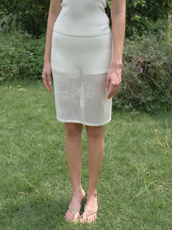 Floral Mesh Skirt - White