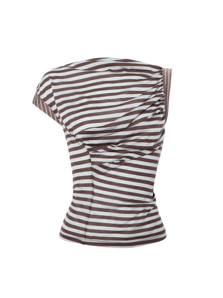 Asymmetric Gathered Striped Top