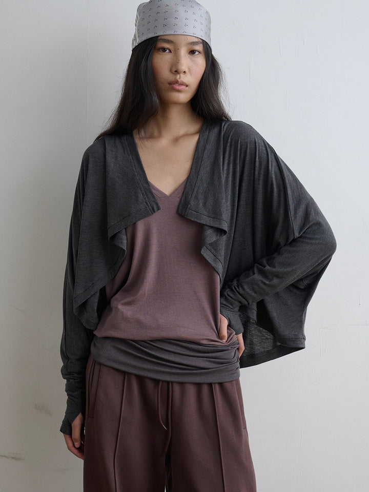 Dolman Sleeve Open Cardigan - Grey