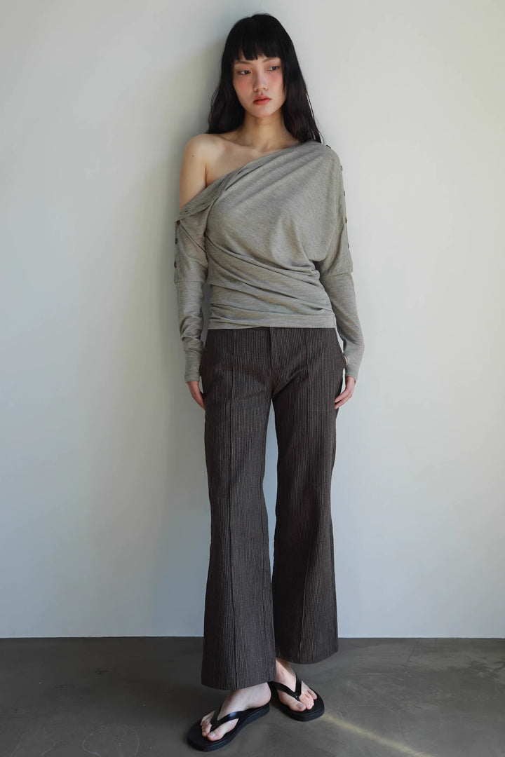 Asymmetric Button Long Sleeve Top - Grey