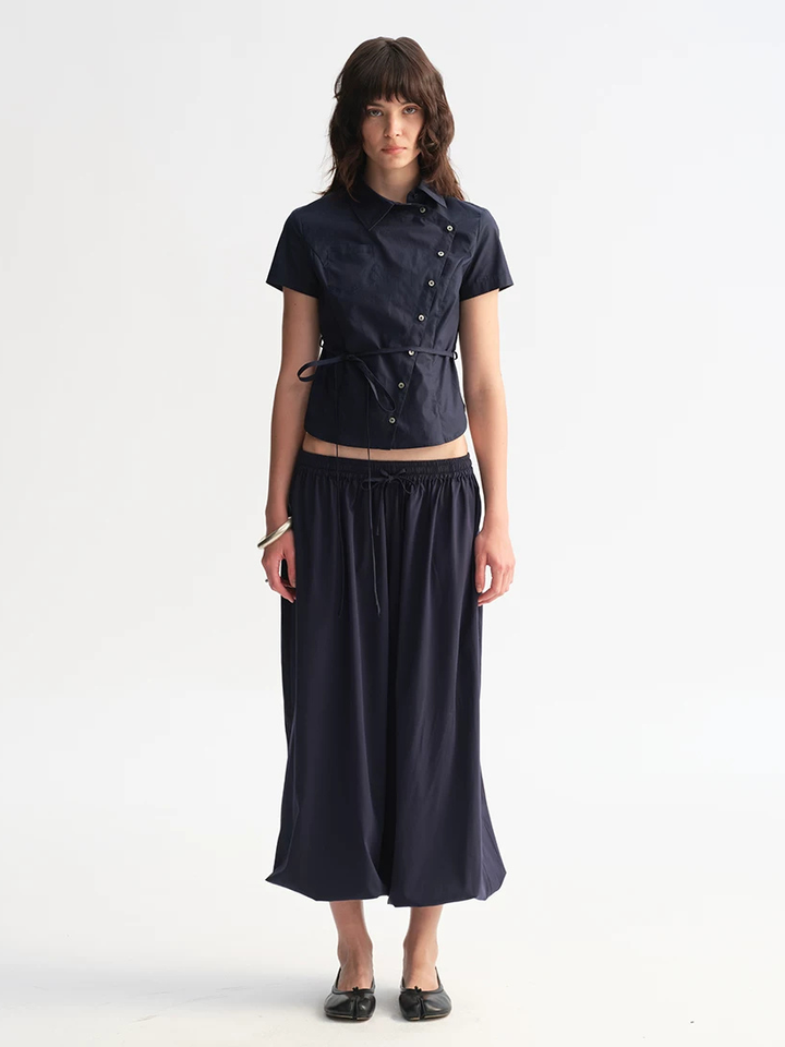 Asymmetric Button Tie Waist Shirt