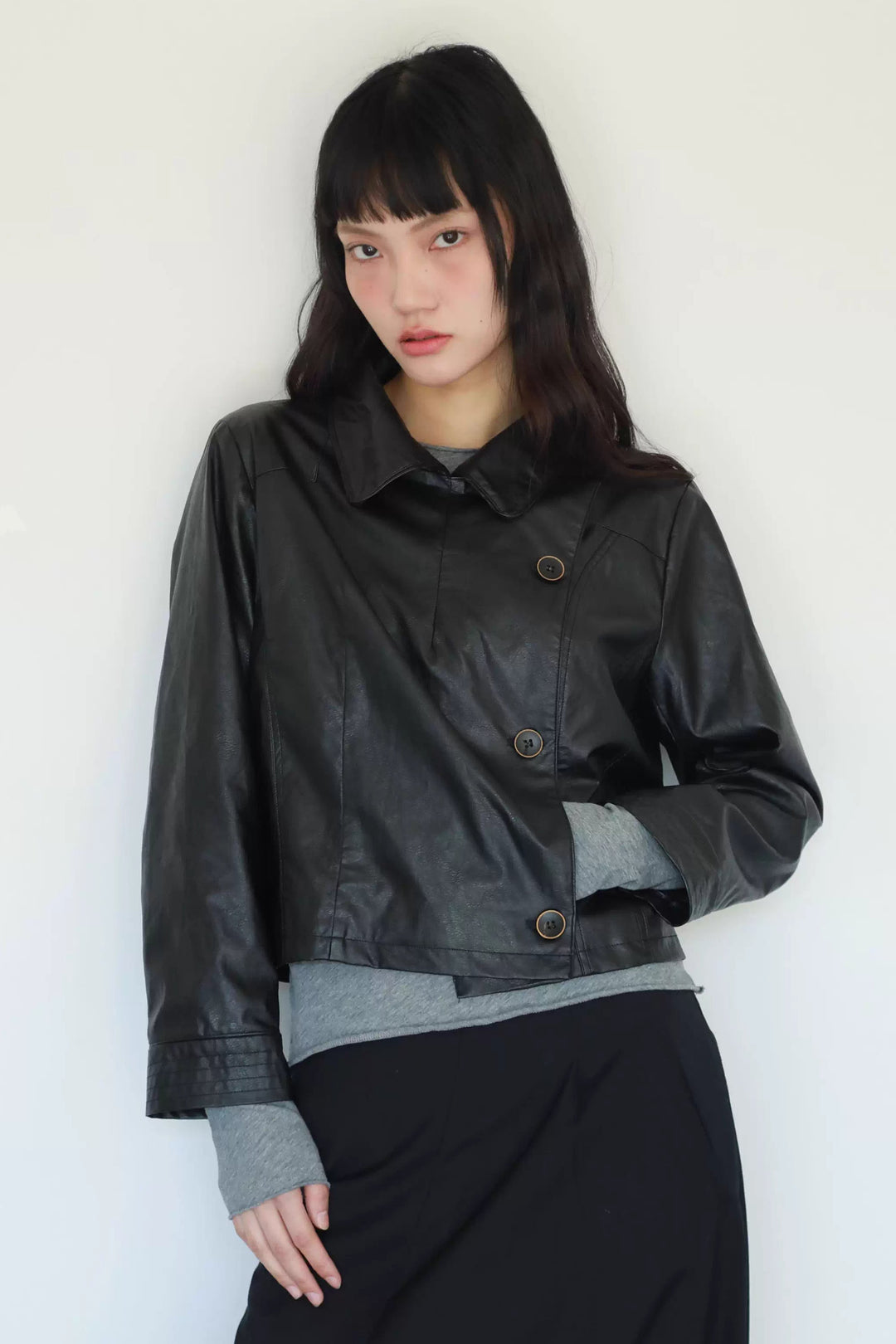 Button Up Faux Leather Jacket