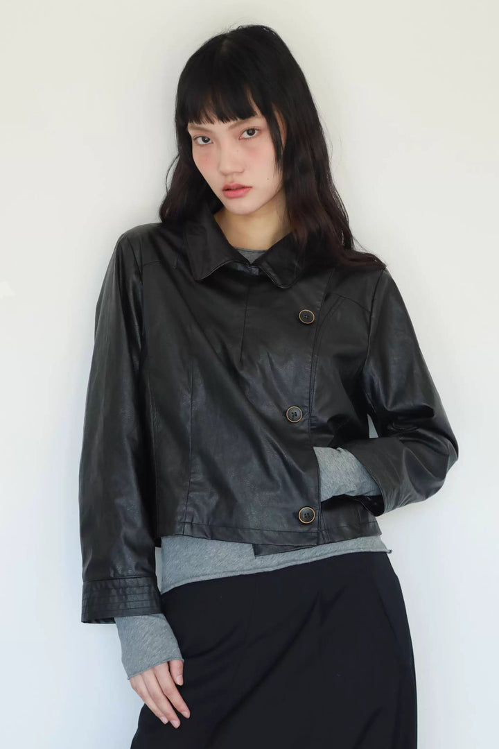 Button Up Faux Leather Jacket