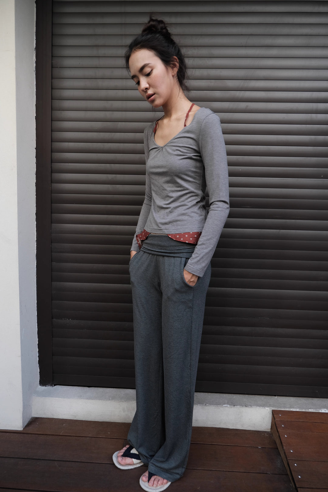 Foldover Straight Leg Trousers