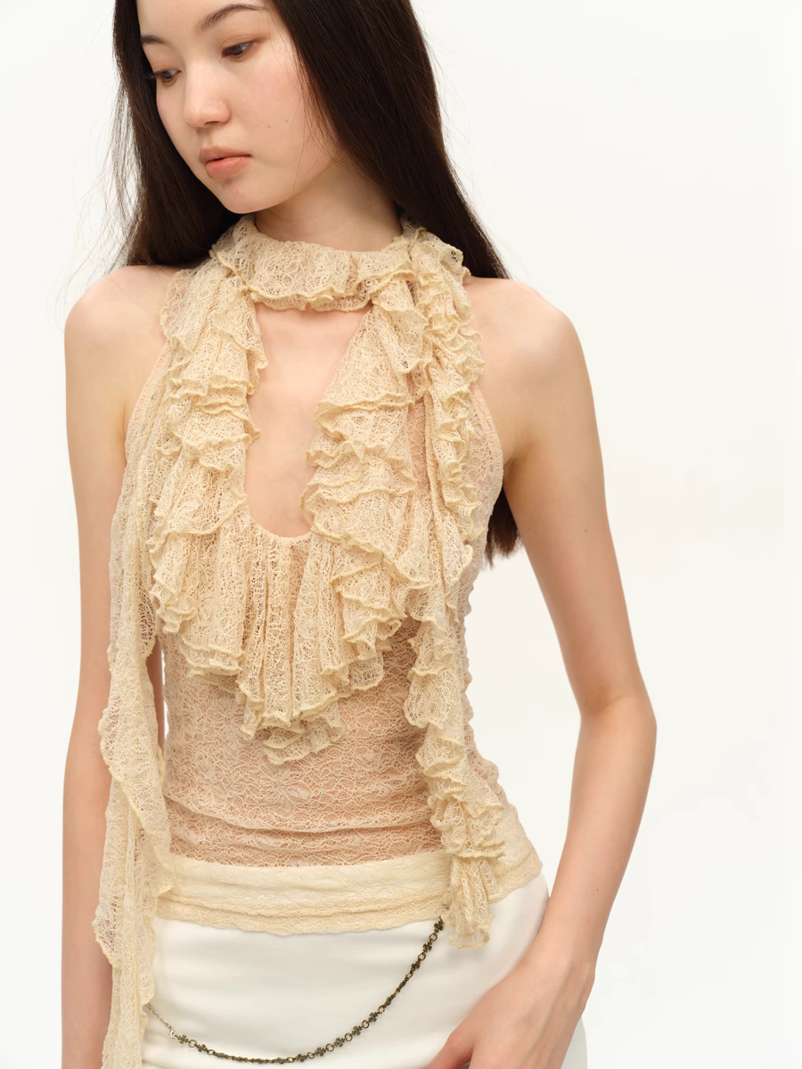 Ruffle Lace Top - Cream