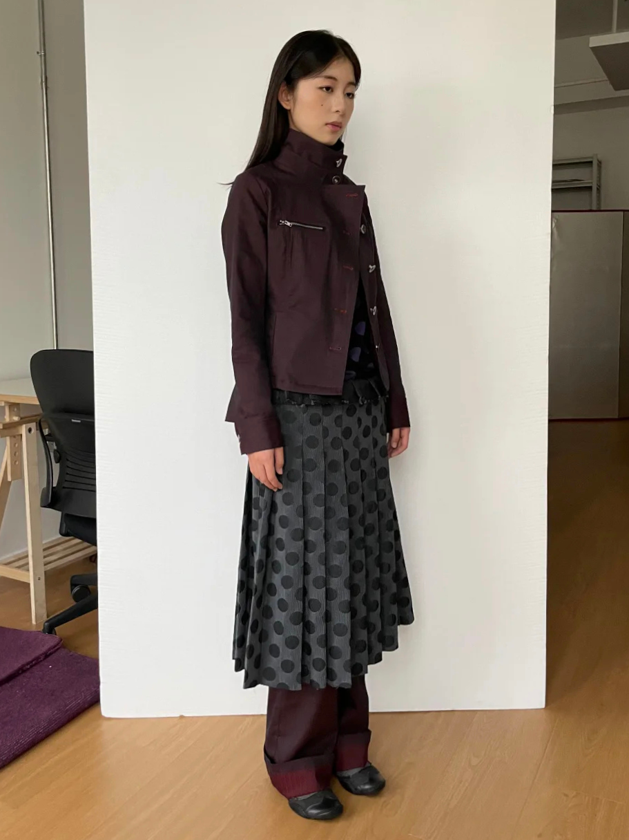 Polka Dot Pleated Midi Skirt