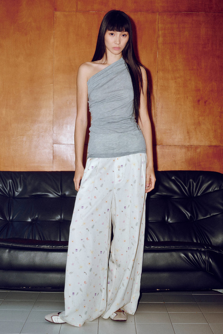 One Shoulder Tank Top - Light Grey