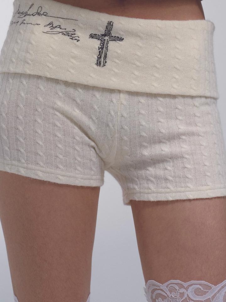 Fold Over Knit Shorts - Cream