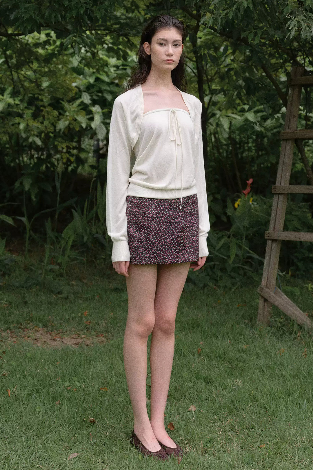 Cardigan and Tube Top Set - Cream