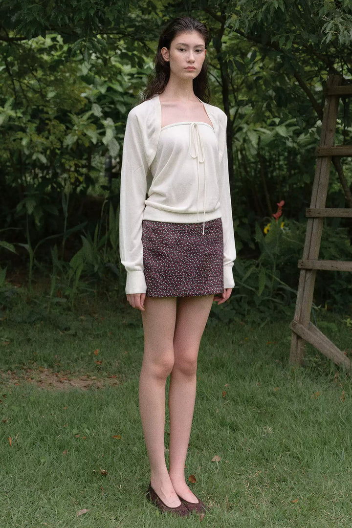 Cardigan and Tube Top Set - Cream