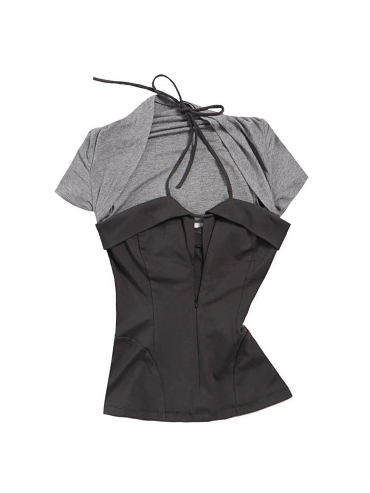 Layered Halter Neck Top - Grey