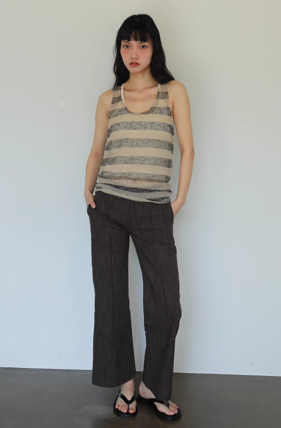 Pinstripe Flared Cropped Trousers
