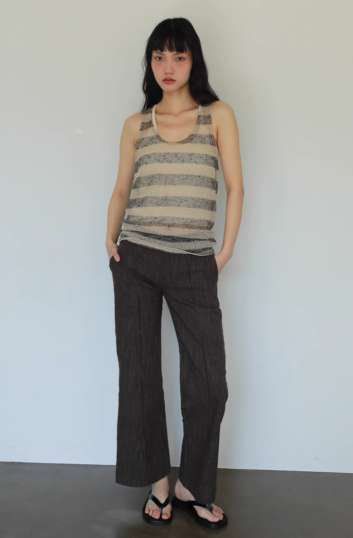 Pinstripe Flared Cropped Trousers