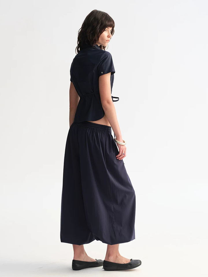 Asymmetric Button Tie Waist Shirt