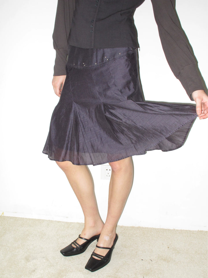 Diagonal Panel Flared Skirt