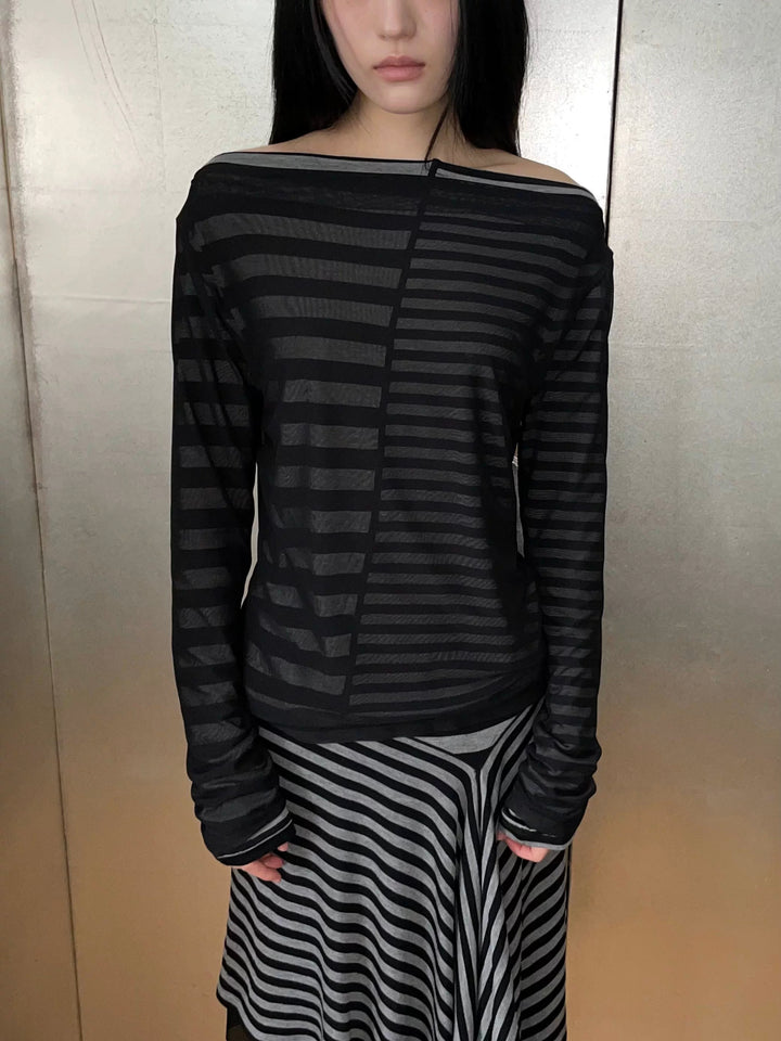 Layered Striped Mesh Top Set