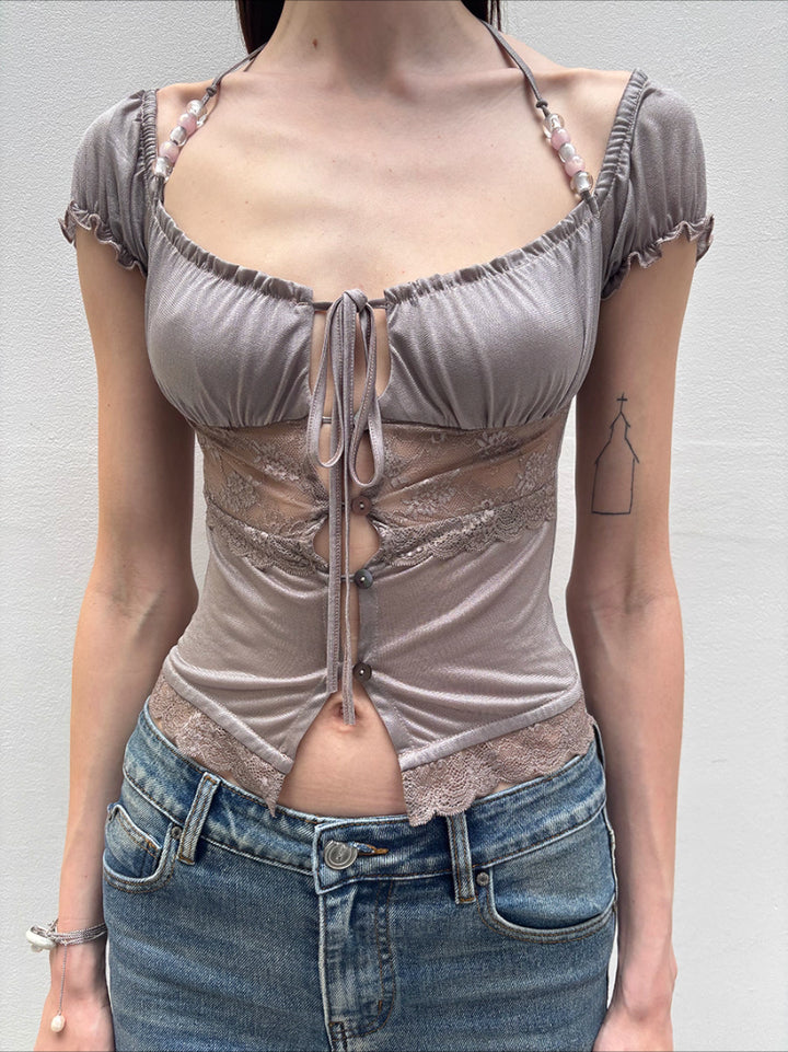 Lace Panel Button Up Top