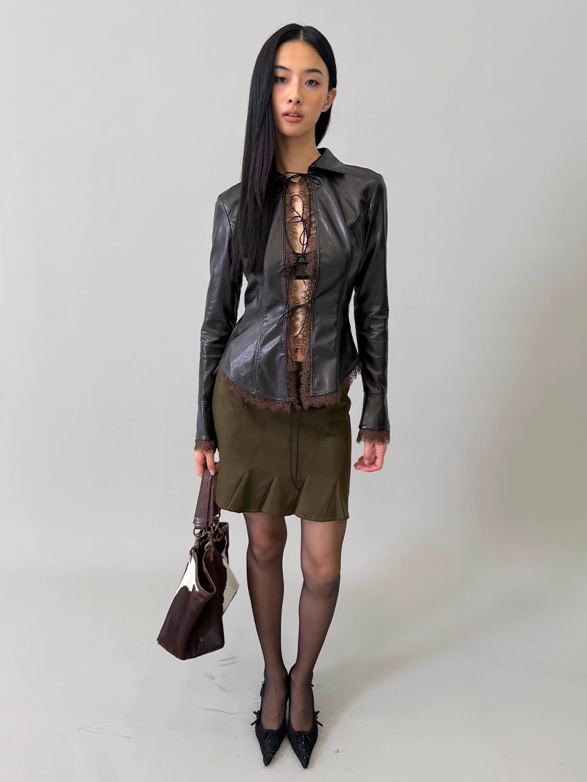 Tie Front Faux Leather Top