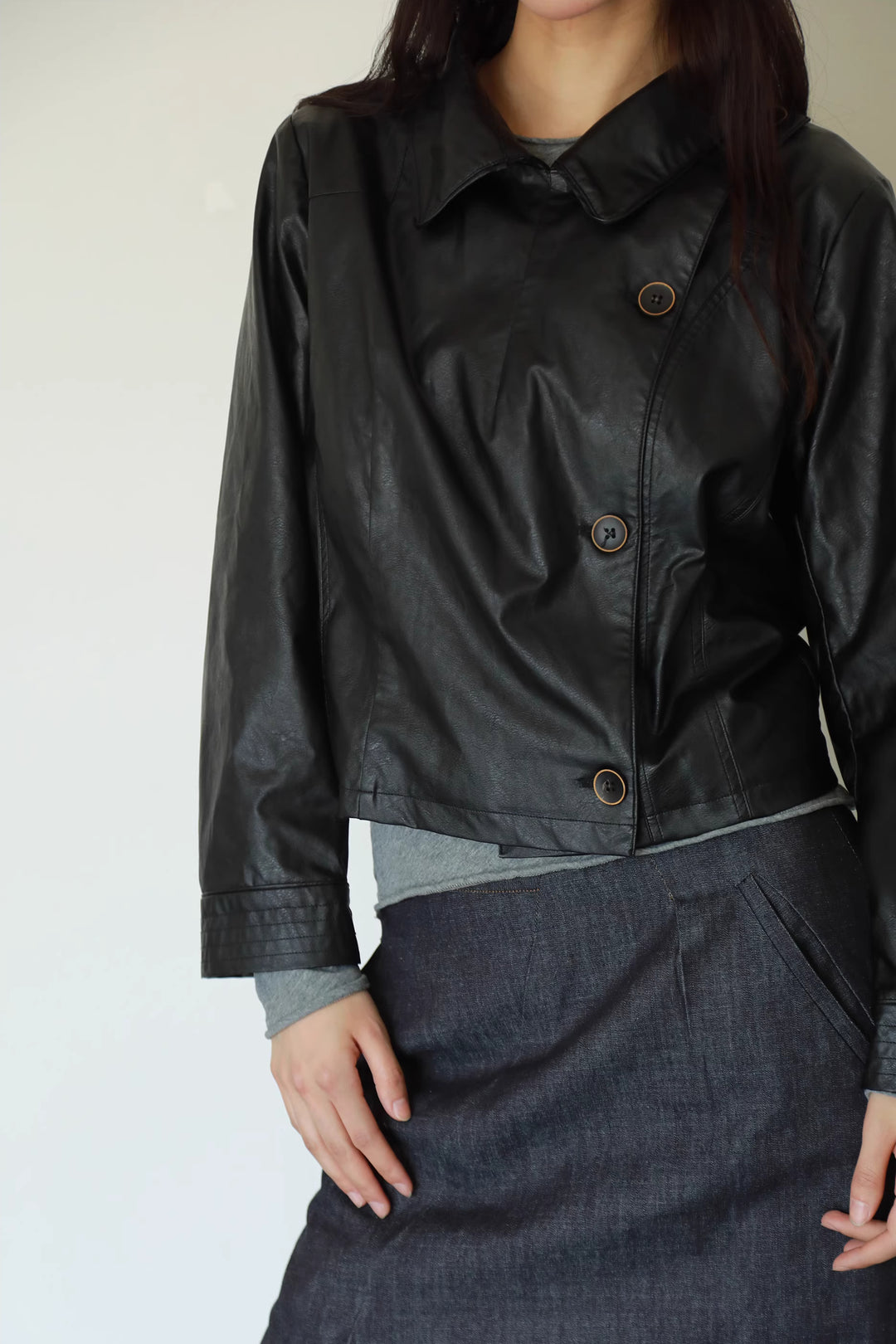 Button Up Faux Leather Jacket