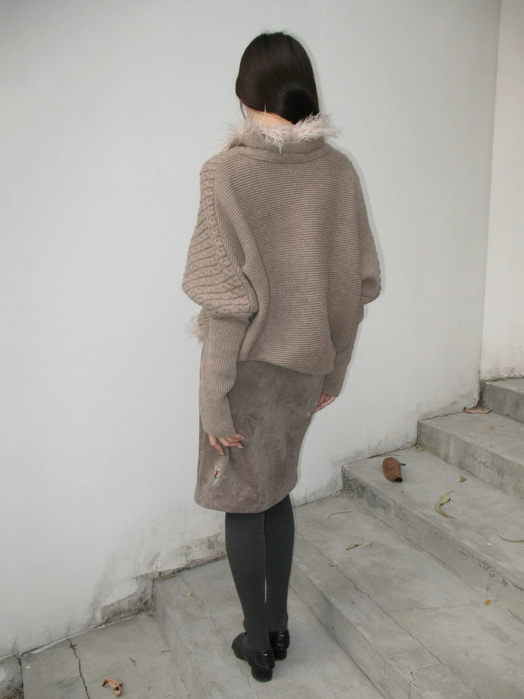 Faux Fur Trim Knit Cardigan