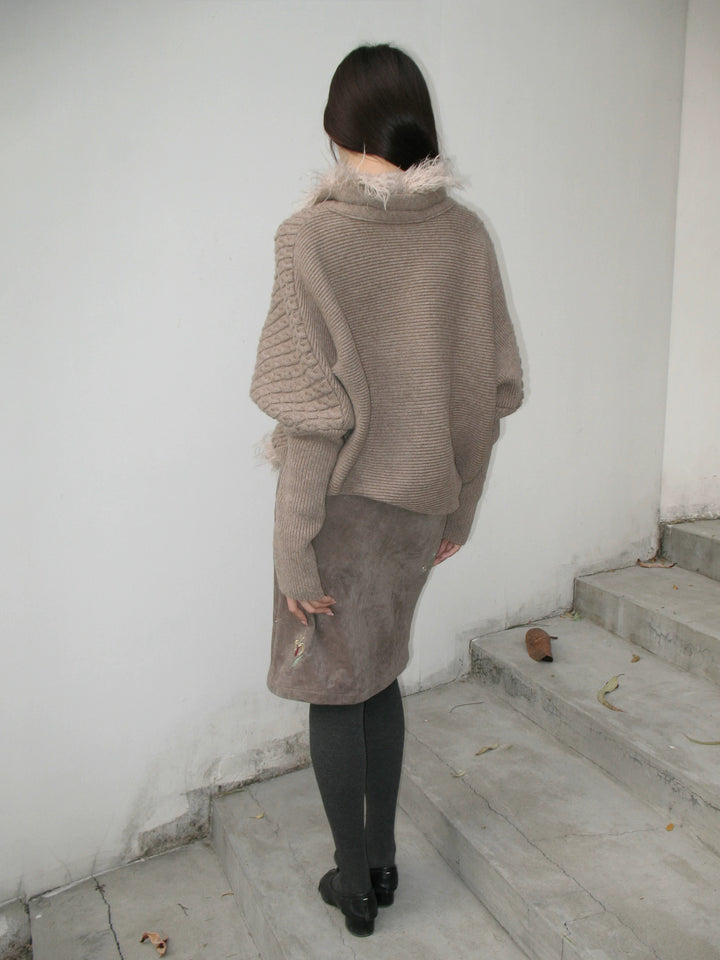 Faux Fur Trim Knit Cardigan