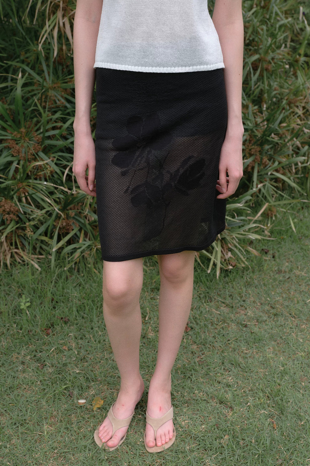 Floral Mesh Skirt - Black