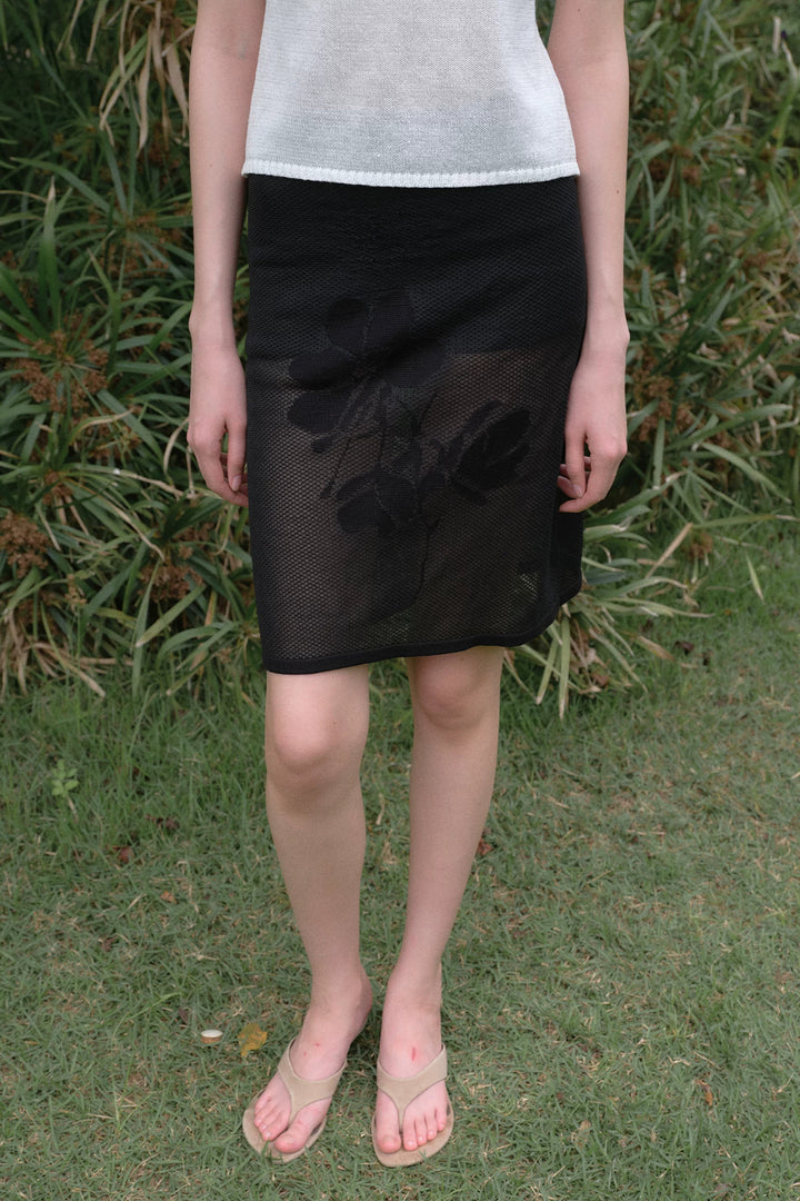 Floral Mesh Skirt - Black