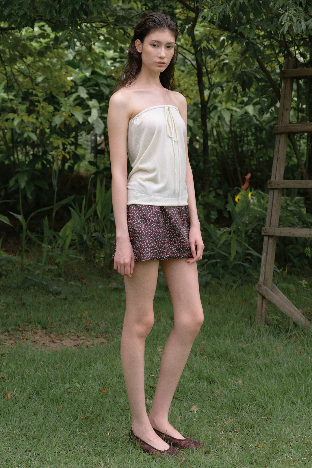 Cardigan and Tube Top Set - Cream