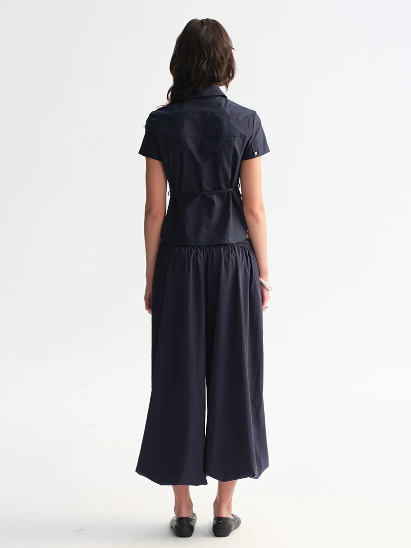 Asymmetric Button Tie Waist Shirt