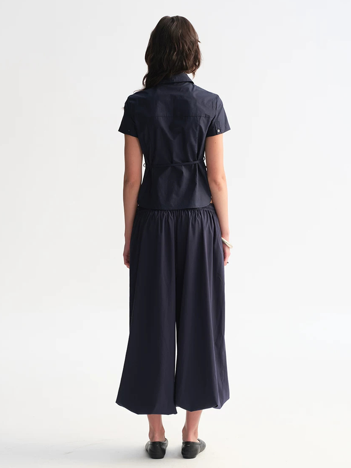Asymmetric Button Tie Waist Shirt