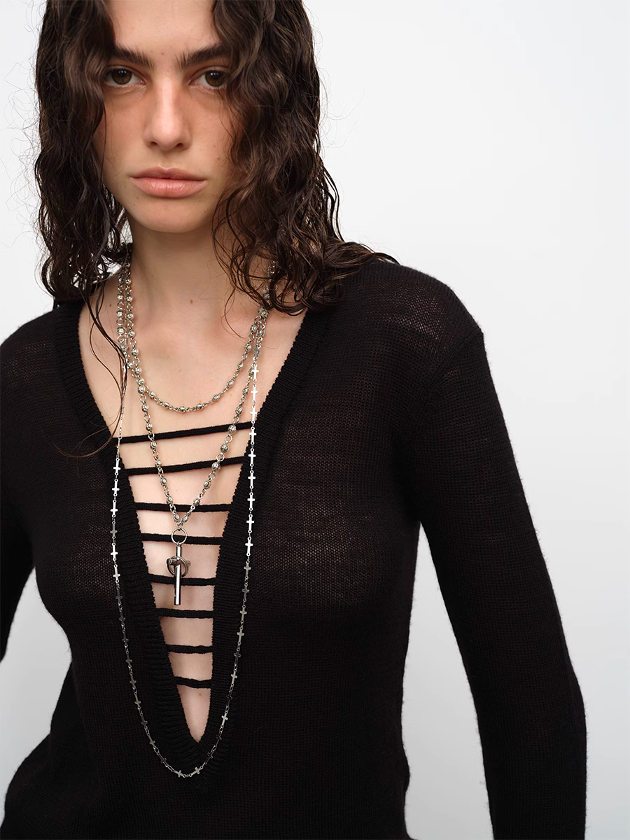 Cut Out Front Sweater - Black
