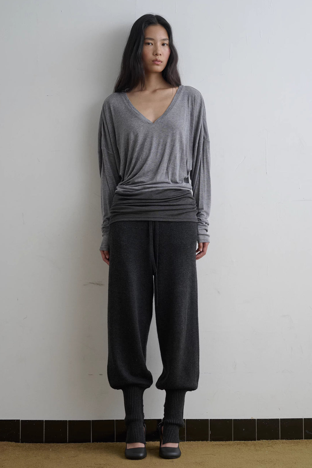 Contrast Waist Top - Grey
