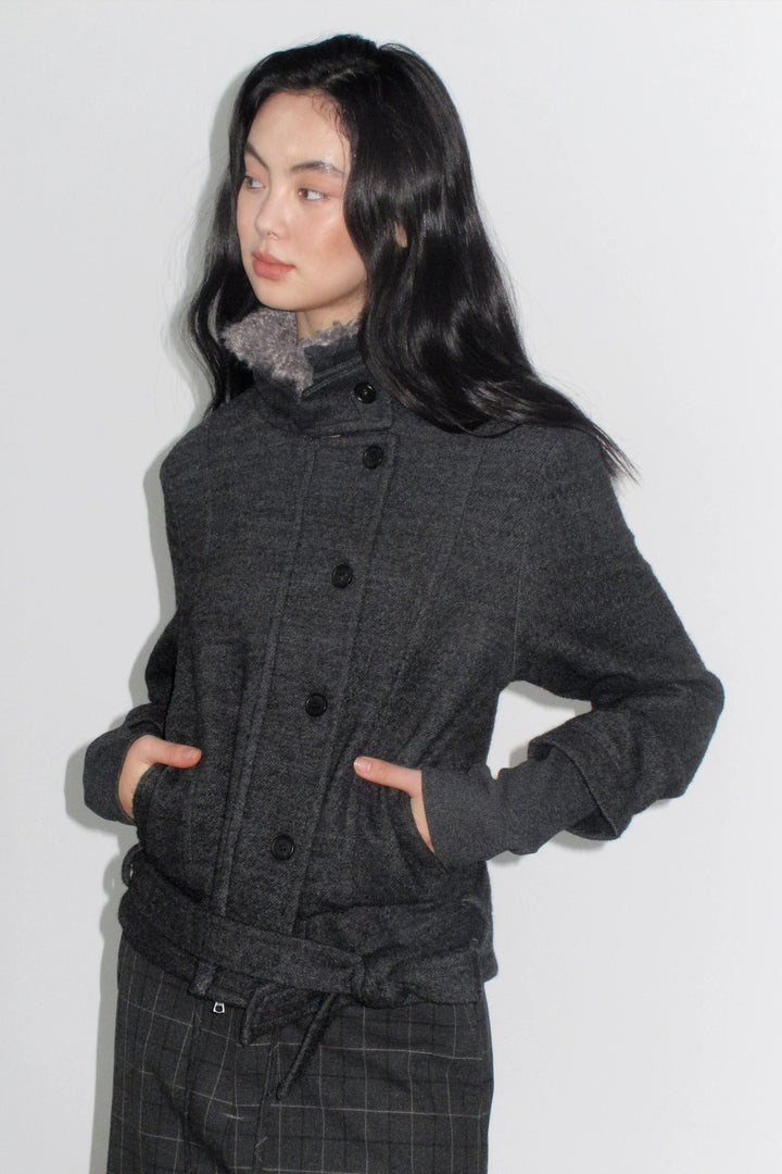 High Neck Belted Short Coat