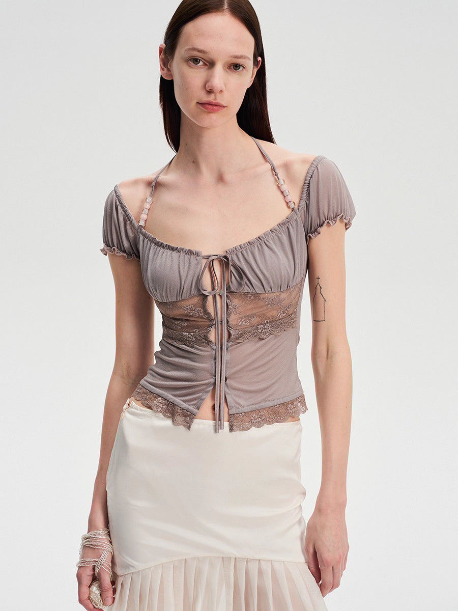 Lace Panel Button Up Top